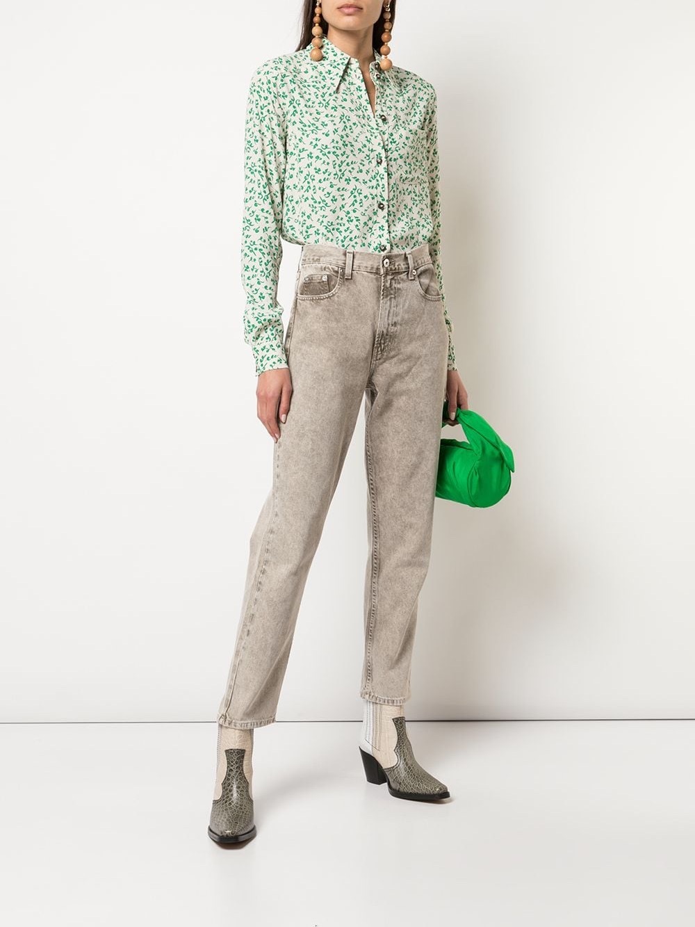 GANNI Crepe Button Down Printed Shirt